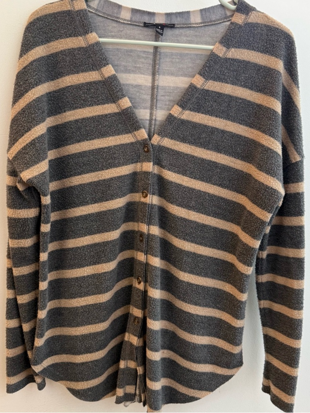 Urban Outfitters Striped Button-Front Cozy Cardigan in Gray and Cream